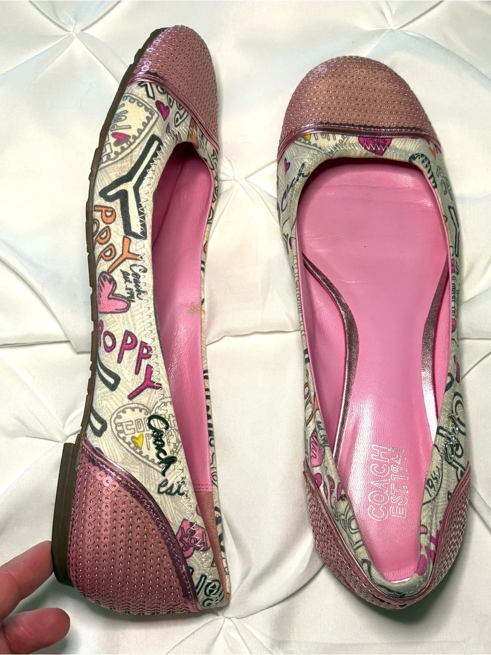 Coach Poppy Graffiti Y2k Sequin Ballet Flats, Women’s Size 8